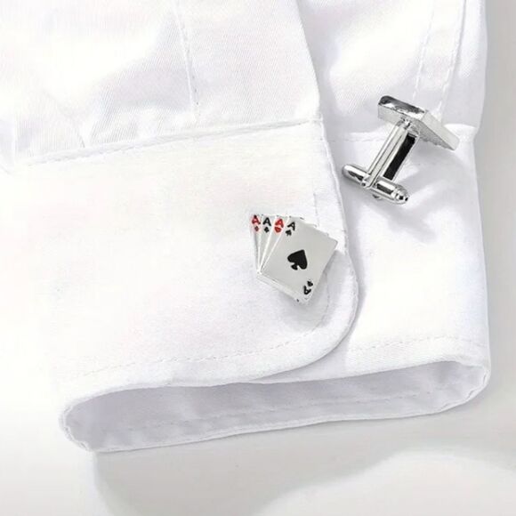 Four Aces Cufflinks Men's Tuxedo Prom Wedding Formal Poker Player Texas Hold Em - Picture 2 of 6